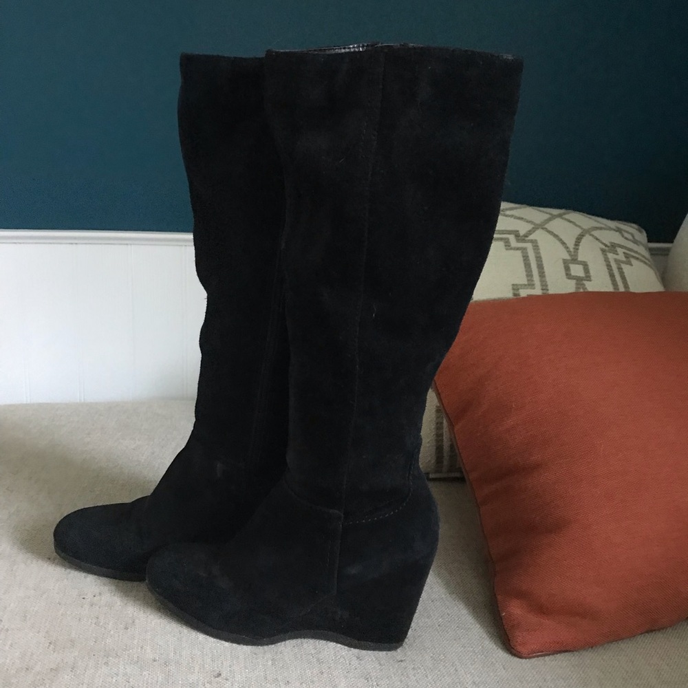Nine West wedge heel black knee high boots 9.5